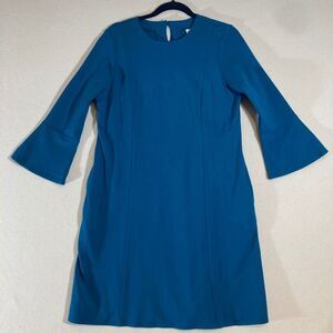 J. Jill‎ Ponte Knit Dress M Persian Blue Shift 3/4 Bell Sleeve Minimalist Career